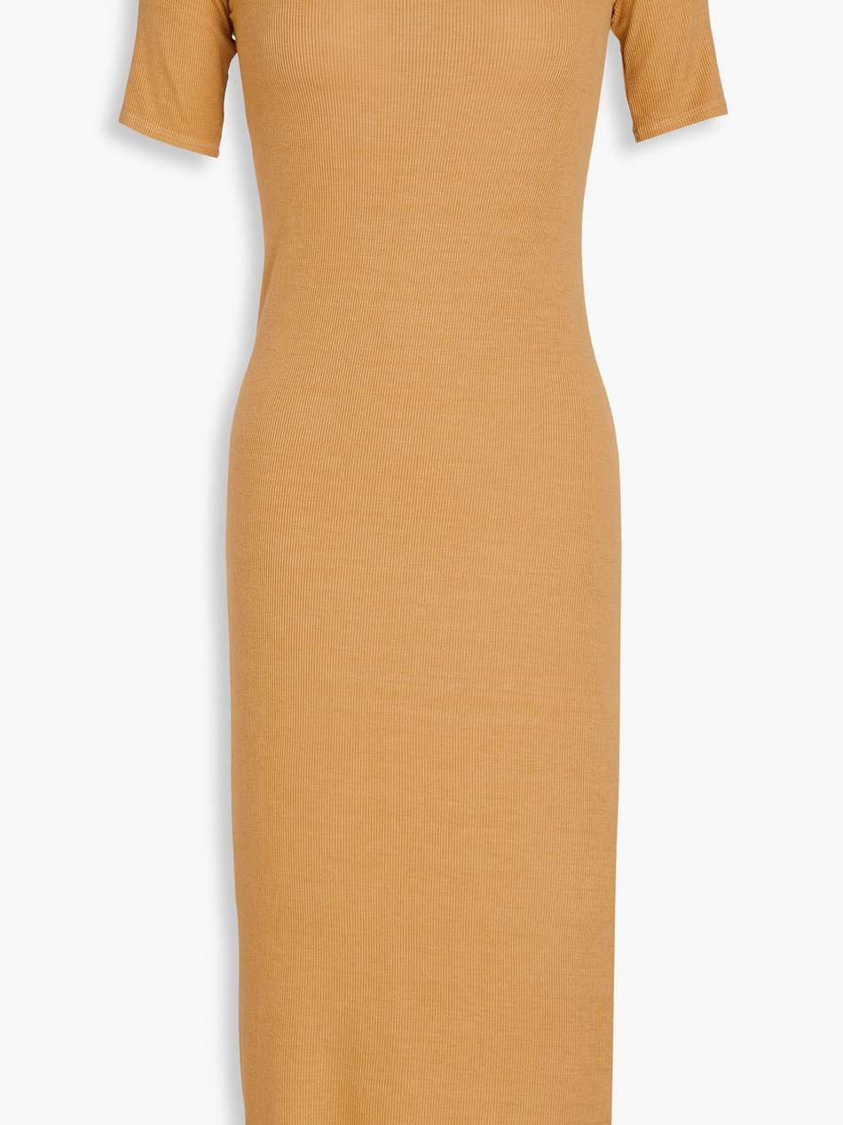 off-the-shoulder ribbed jersey midi dress