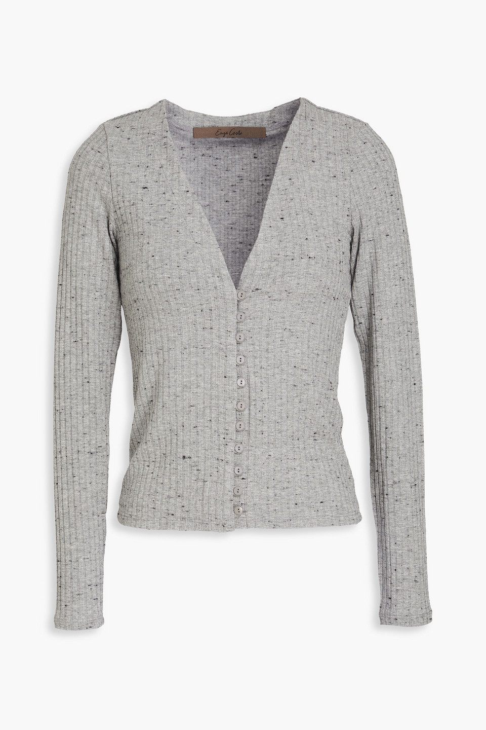 Shop Enza Costa Donegal Ribbed-knit Cardigan In Light Gray