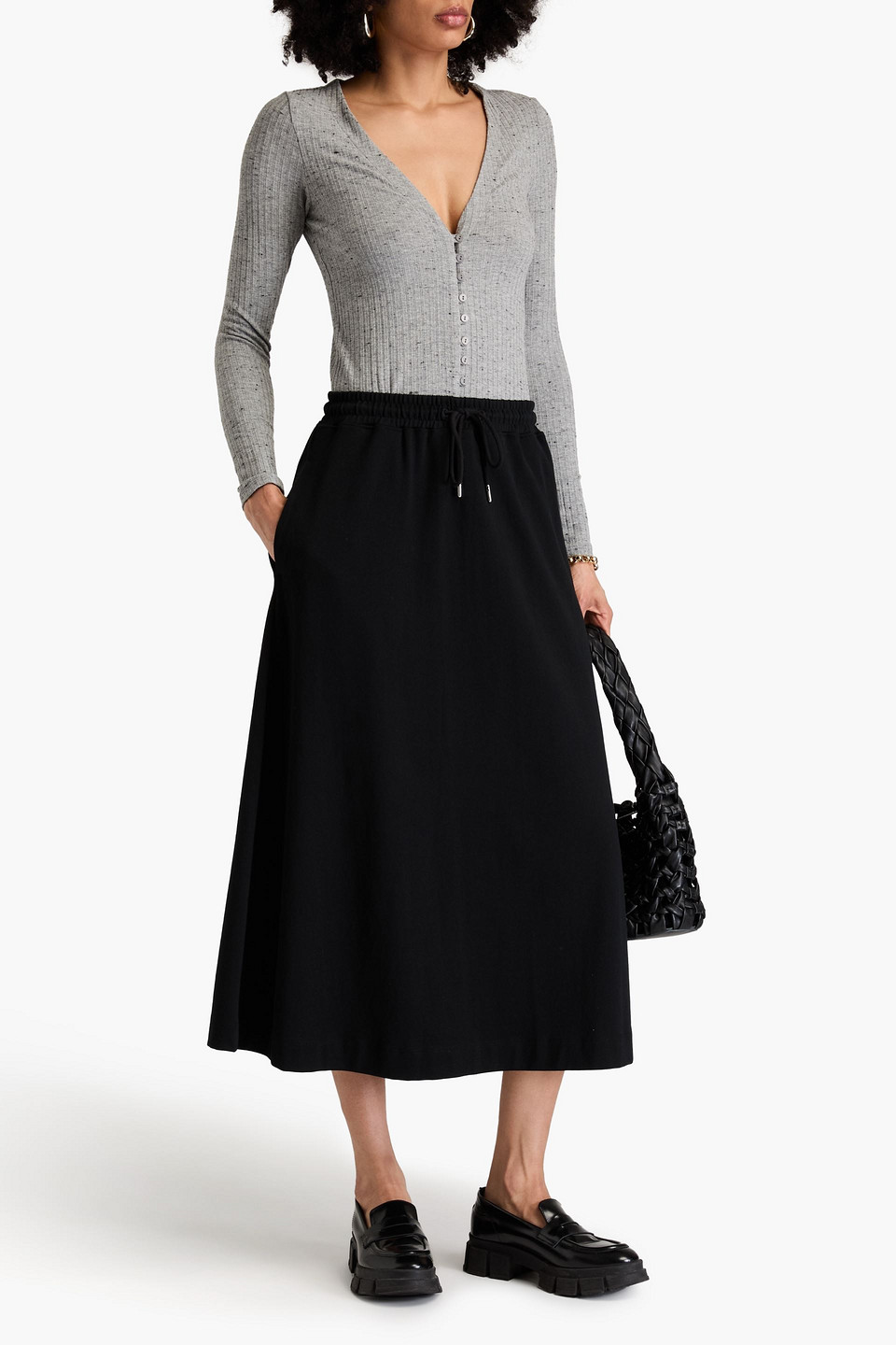Shop Enza Costa Donegal Ribbed-knit Cardigan In Light Gray