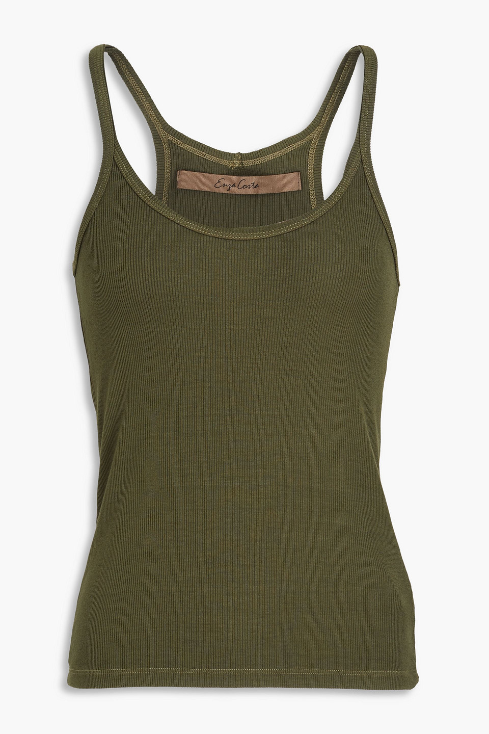 Enza Costa Ribbed Jersey Tank In Army Green