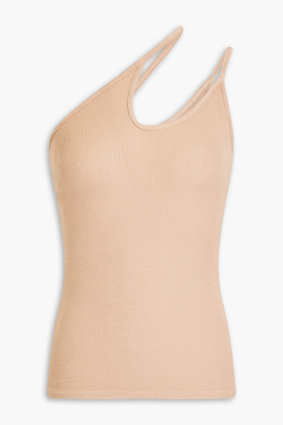 Enza Costa One-shoulder Cutout Ribbed Jersey Top In Sand