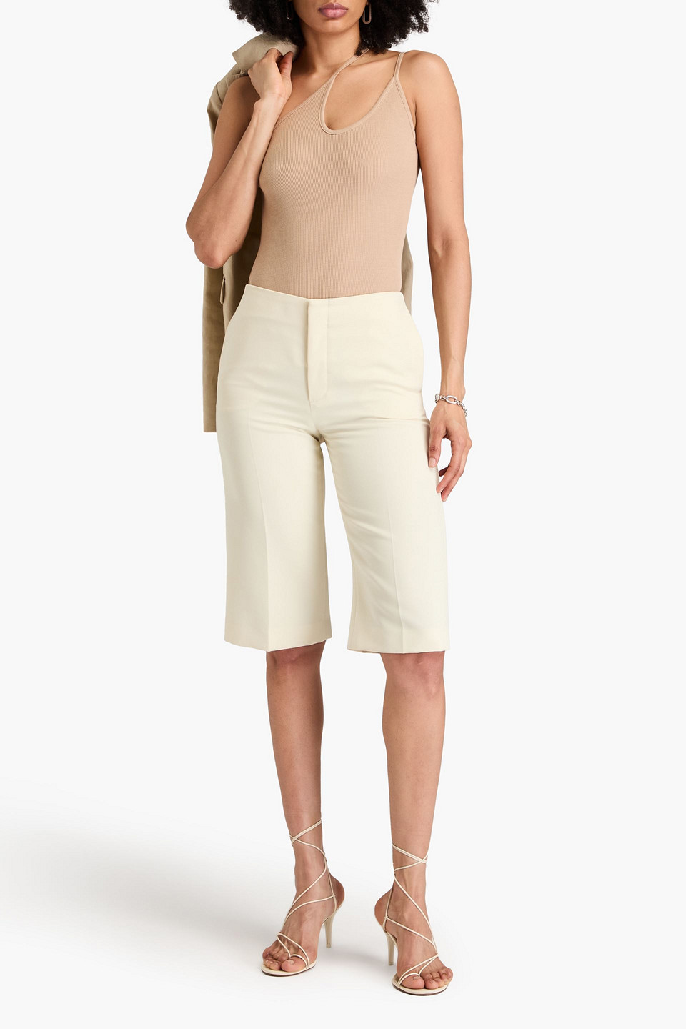 ENZA COSTA ONE-SHOULDER CUTOUT RIBBED JERSEY TOP