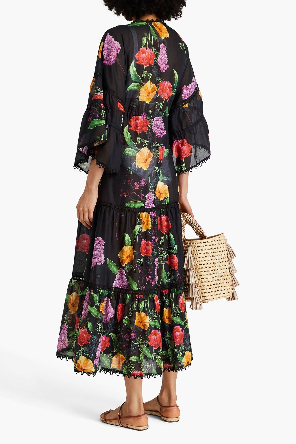 CHARO RUIZ IBIZA Gerba lace-trimmed floral-print cotton-blend voile kaftan