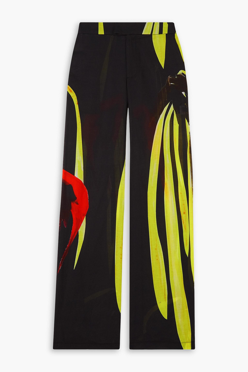Louisa Ballou Printed Cotton And Silk-blend Wide-leg Pants In Black