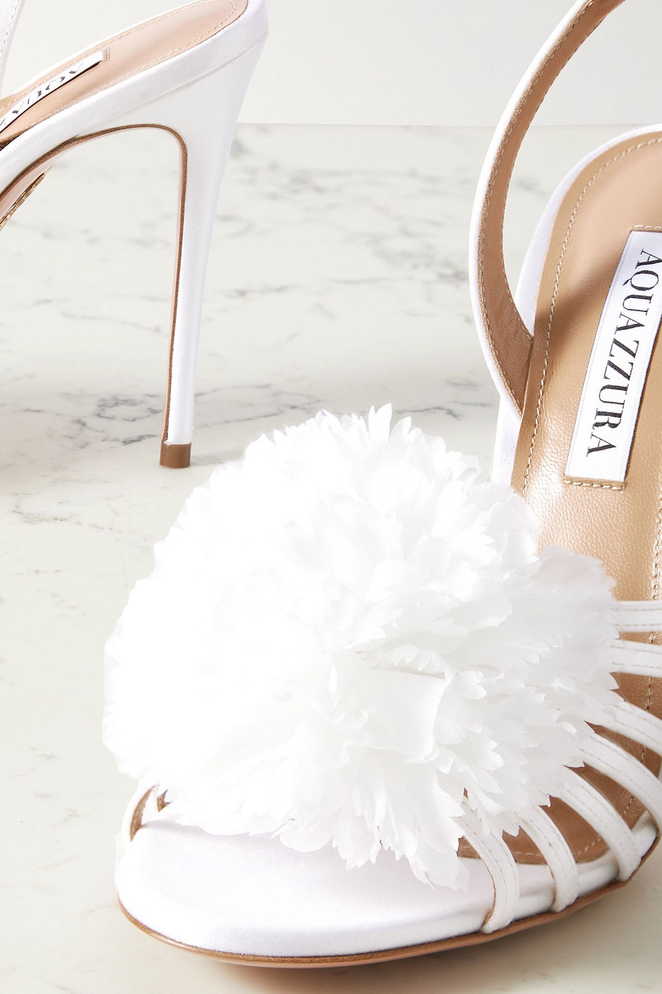 Aquazzura Love Carnation 105 appliquéd satin slingback sandals