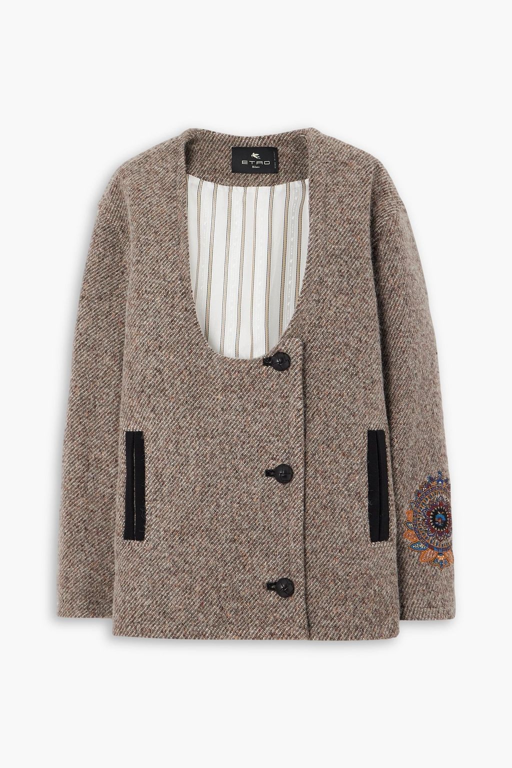 Oversized embroidered wool blend twill jacket brown IT 44