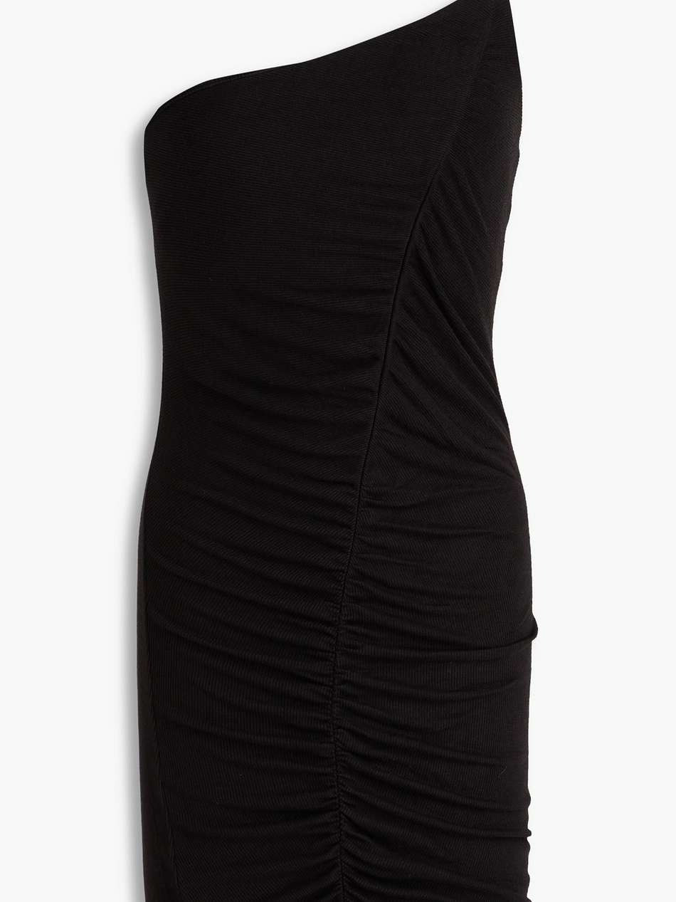 one-shoulder ruched ribbed jersey mini dress