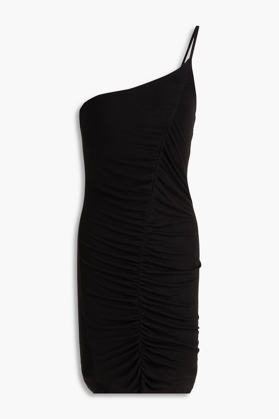 Enza Costa Gerafftes Minikleid Aus Geripptem Jersey Mit Asymmetrischer Schulterpartie In Schwarz
