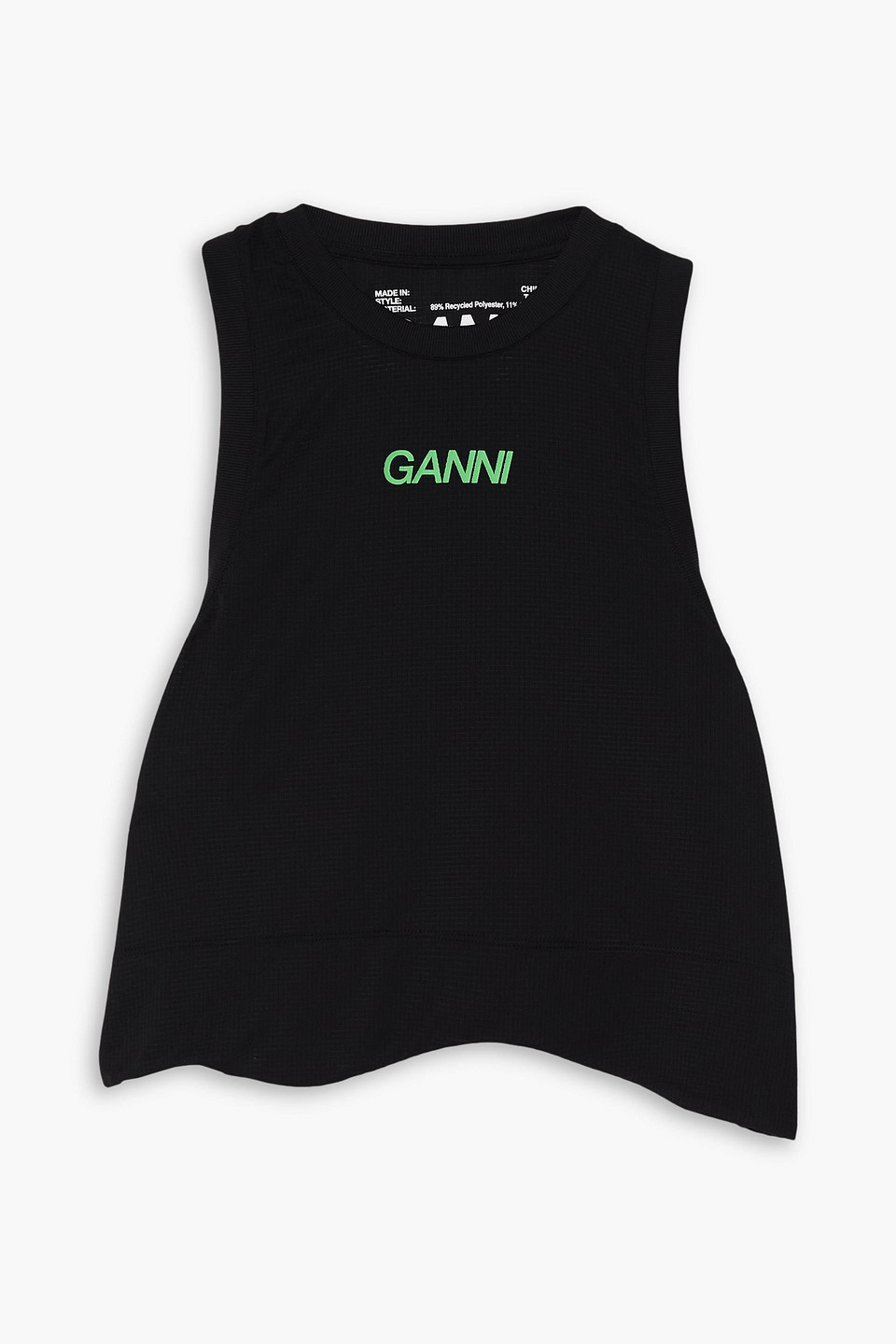 ganni - cropped printed stretch-mesh top - black - xxs