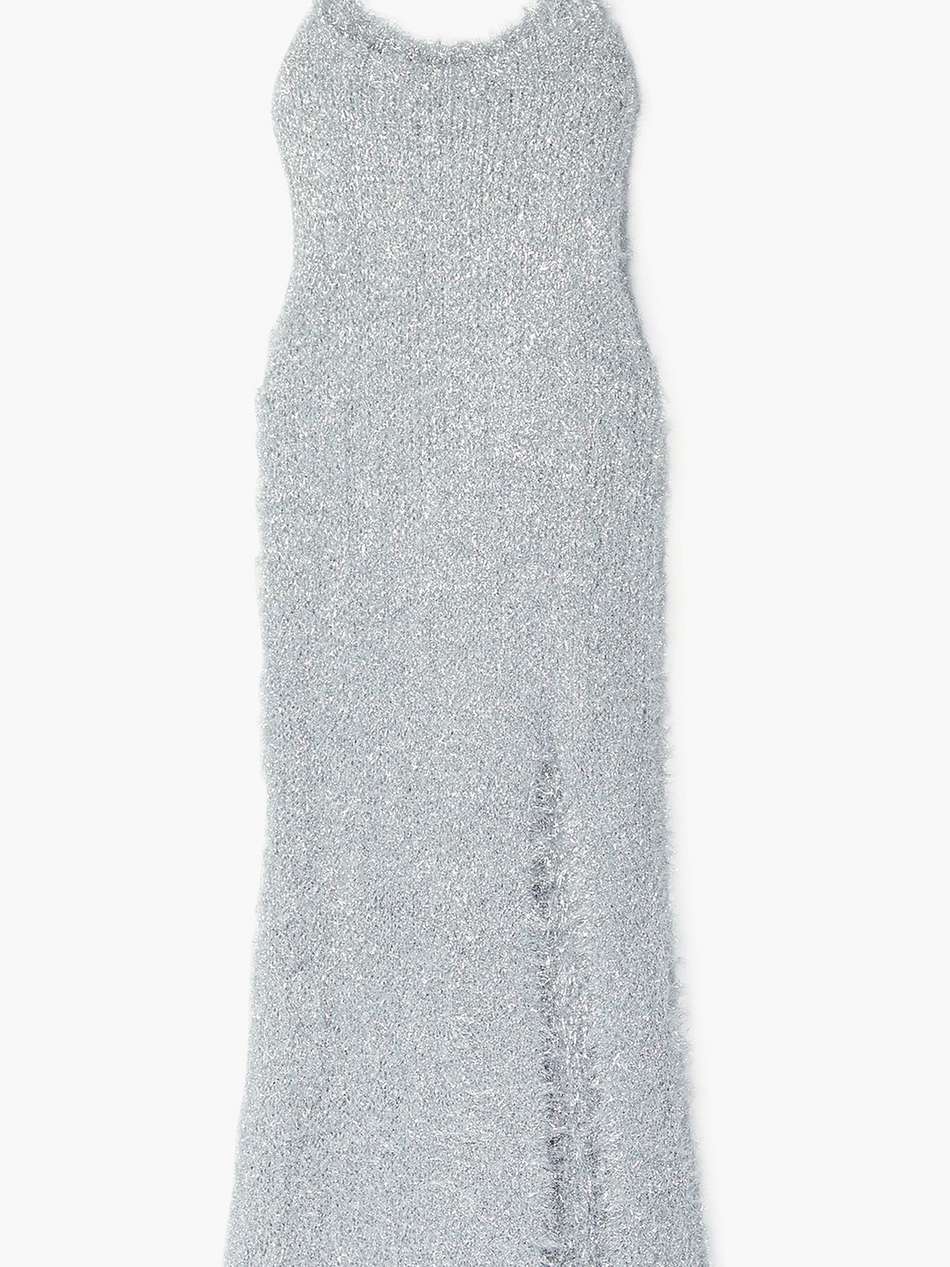 metallic knitted midi dress
