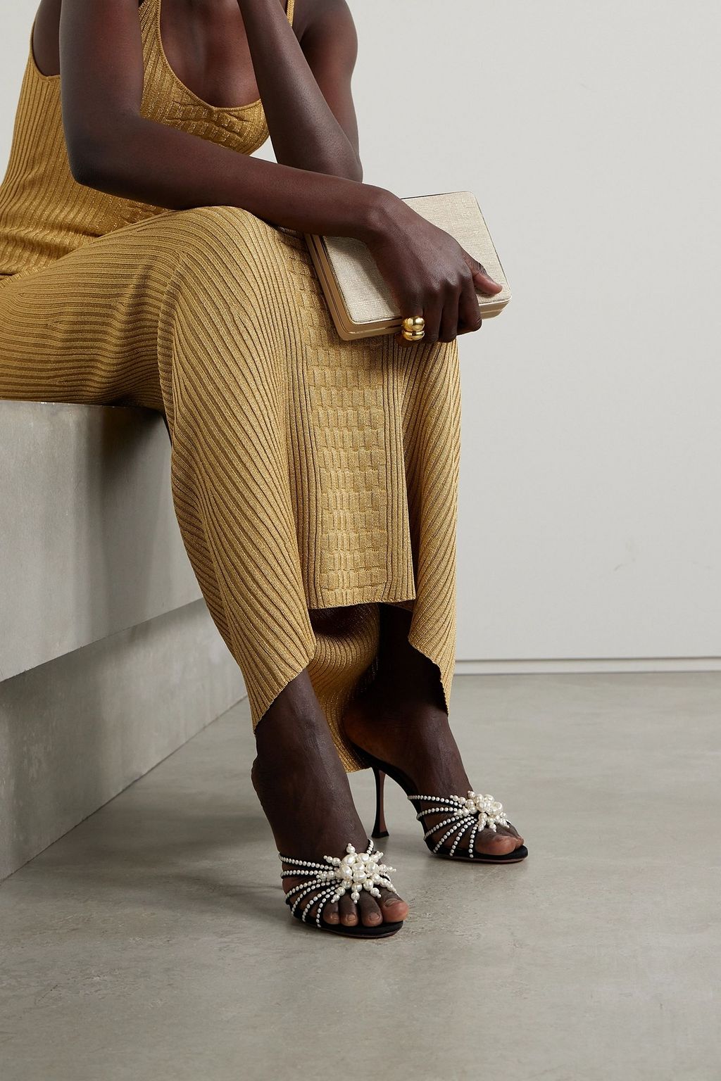 AQUAZZURA Vendome faux pearl-embellished faille mules