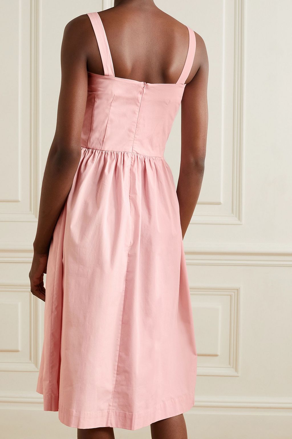 HVN Laura embroidered cotton-blend poplin midi dress