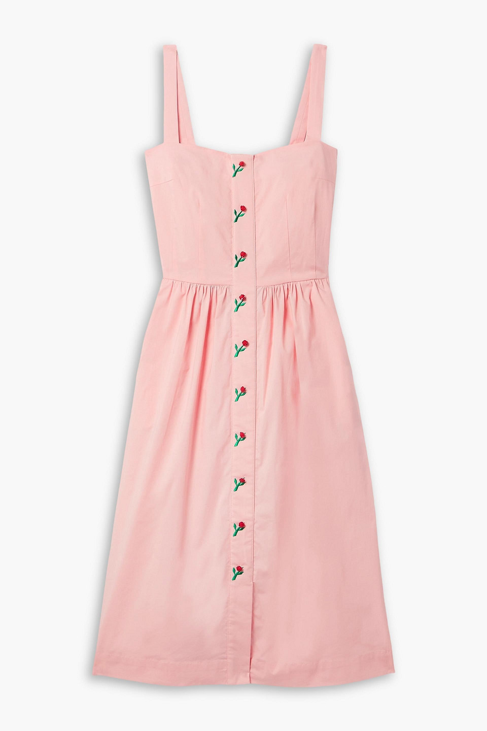 Hvn Laura Embroidered Cotton-blend Poplin Midi Dress In Burgundy | ModeSens