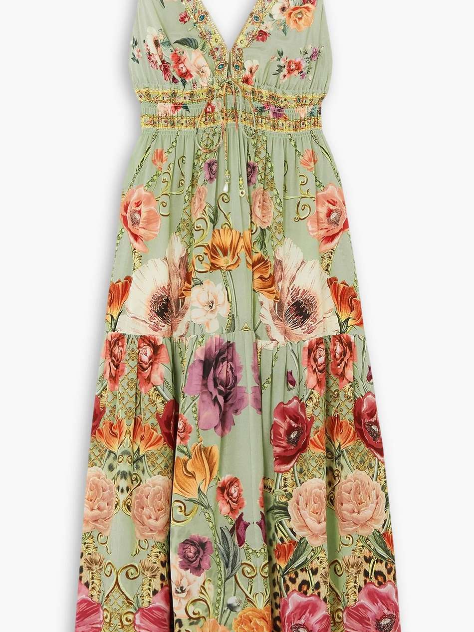 crystal-embellished floral-print silk-georgette maxi dress
