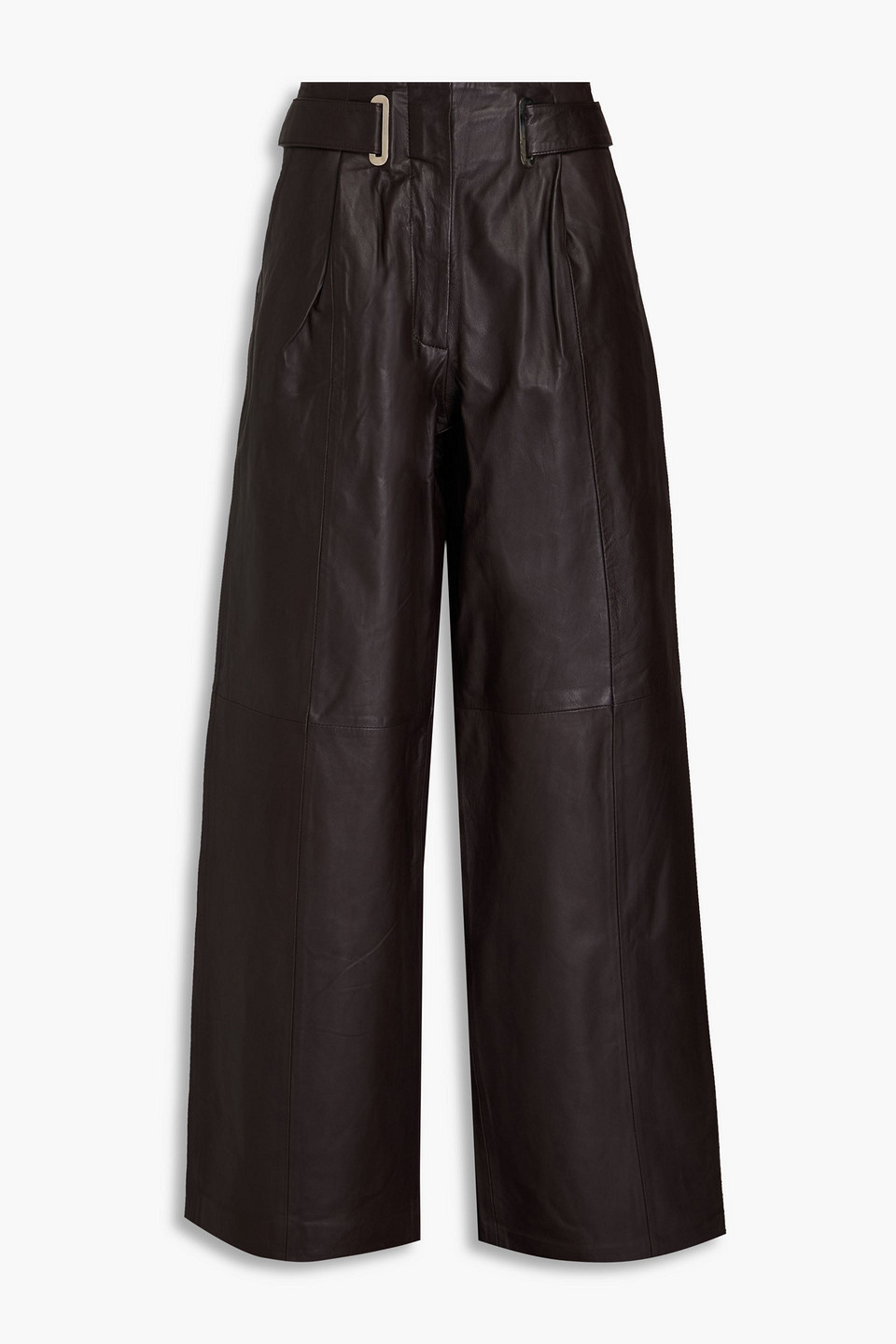 Remain Birger Christensen Brown Wide Eyelet Leather Trousers In Dark Brown