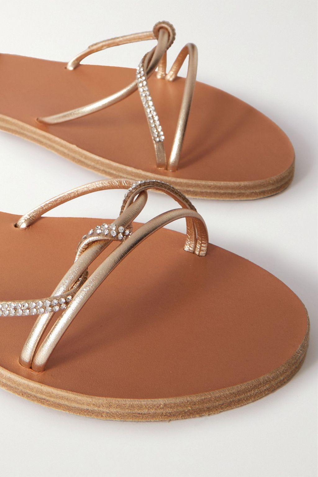 ANCIENT GREEK SANDALS Treli crystal-embellished metallic leather sandals