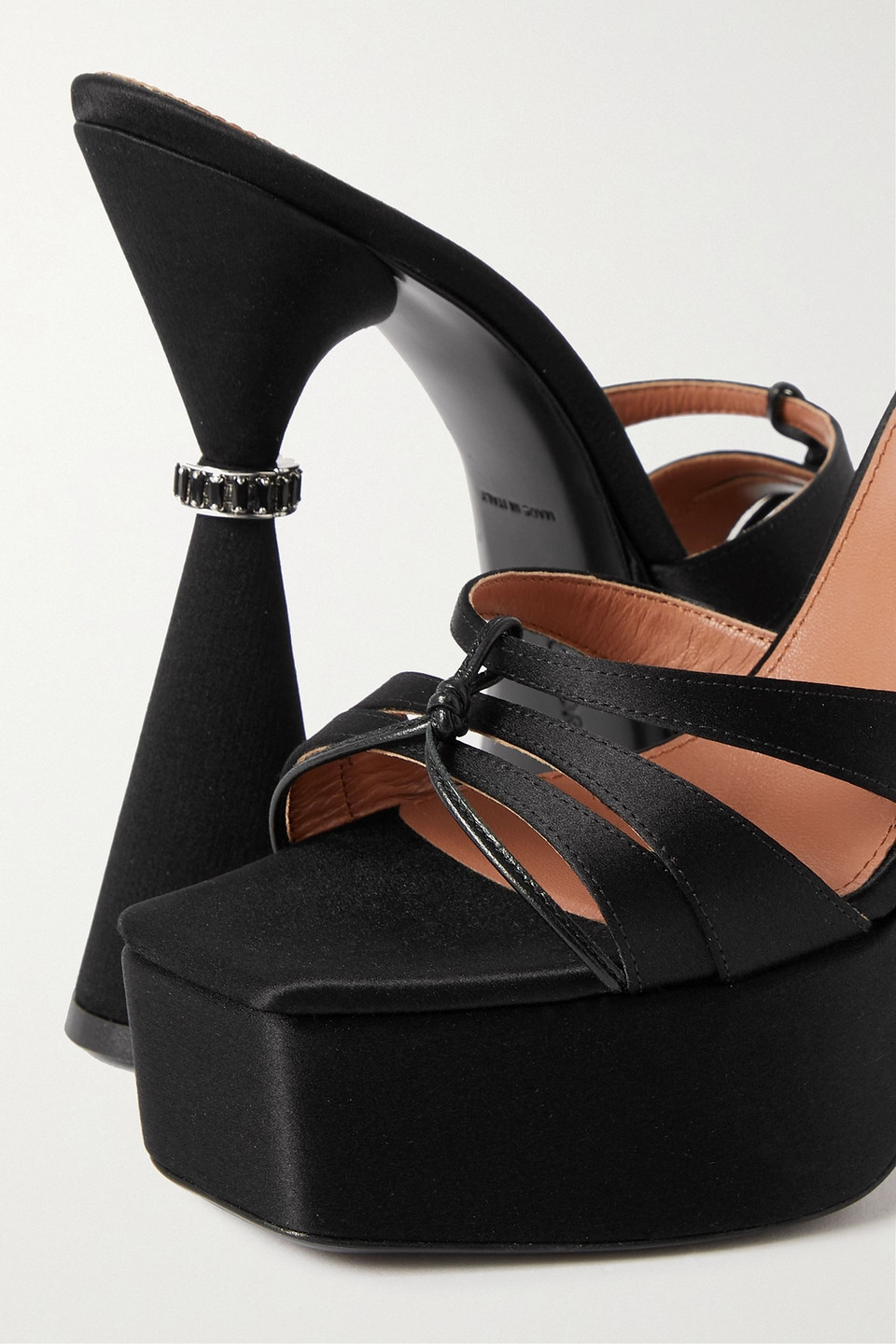 D’accori Sienna Leather-trimmed Embellished Satin Platform Mules In Black