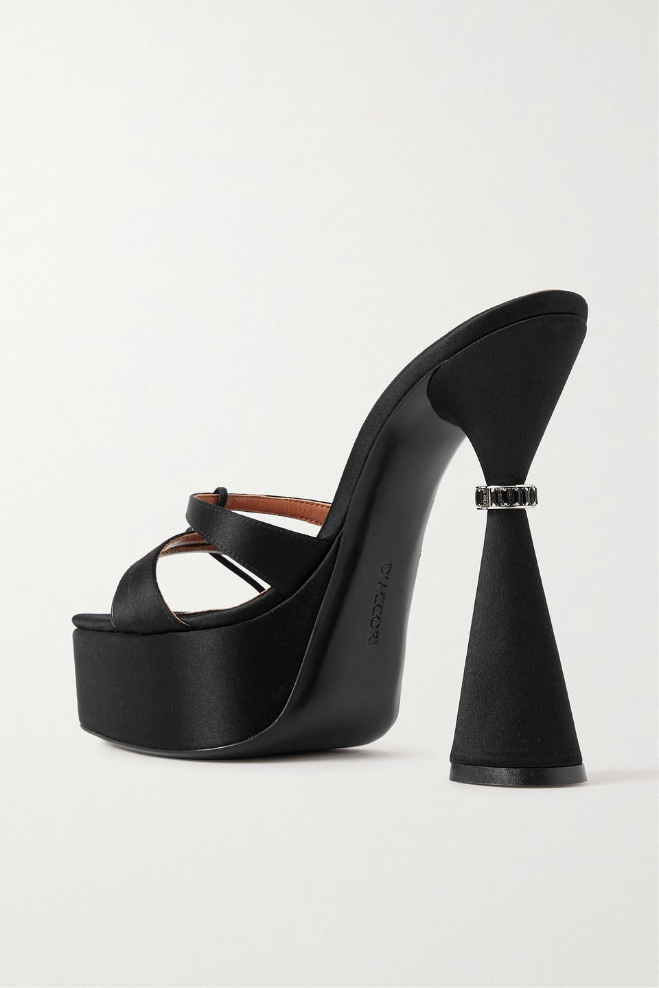 D’accori Sienna Leather-trimmed Embellished Satin Platform Mules In Black