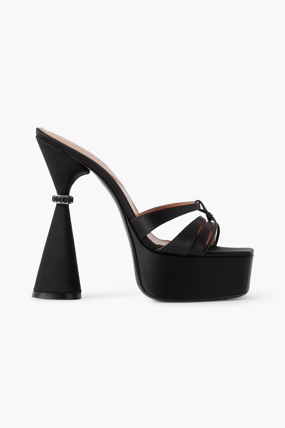 D’accori Sienna Leather-trimmed Embellished Satin Platform Mules In Black