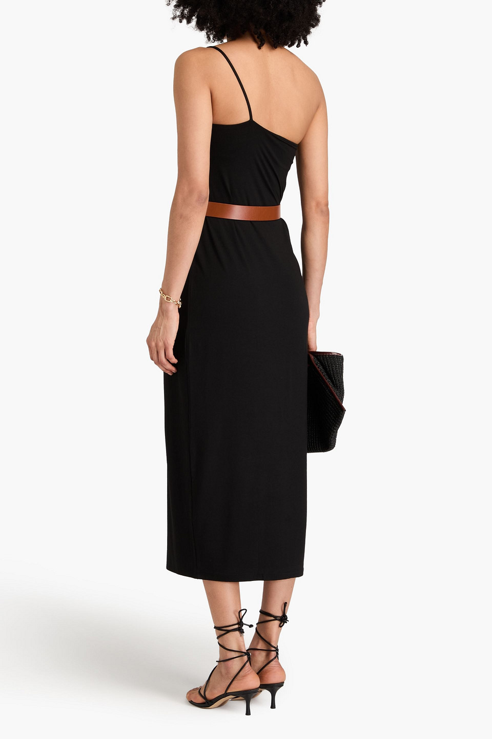 ENZA COSTA ONE-SHOULDER STRETCH-JERSEY MIDI DRESS