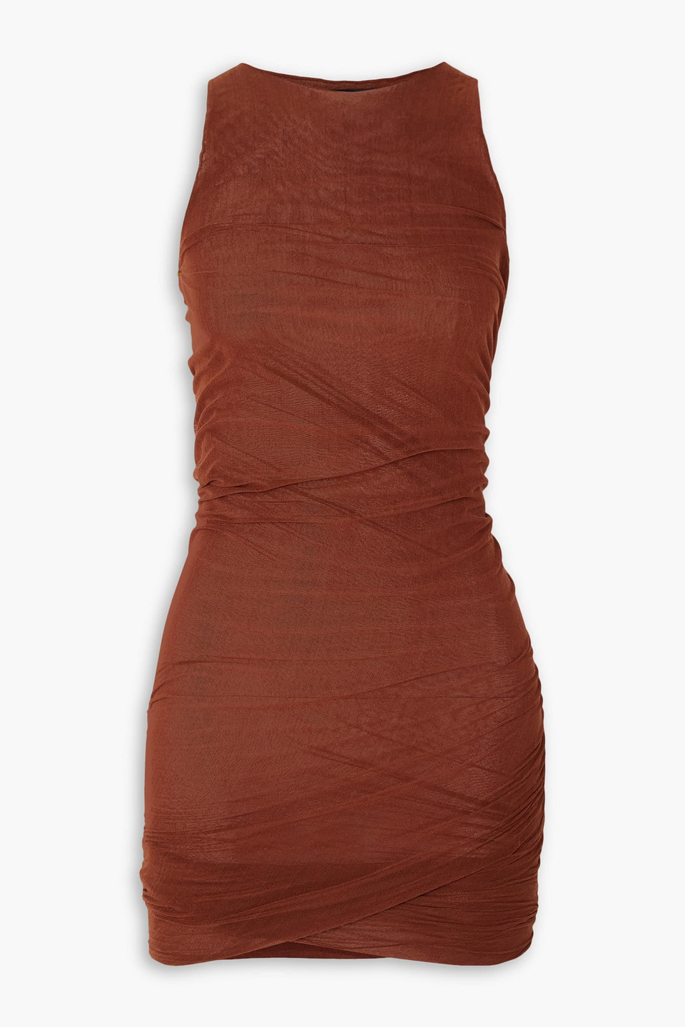 Cortana Tula Ruched Silk-blend Mini Dress In Brick