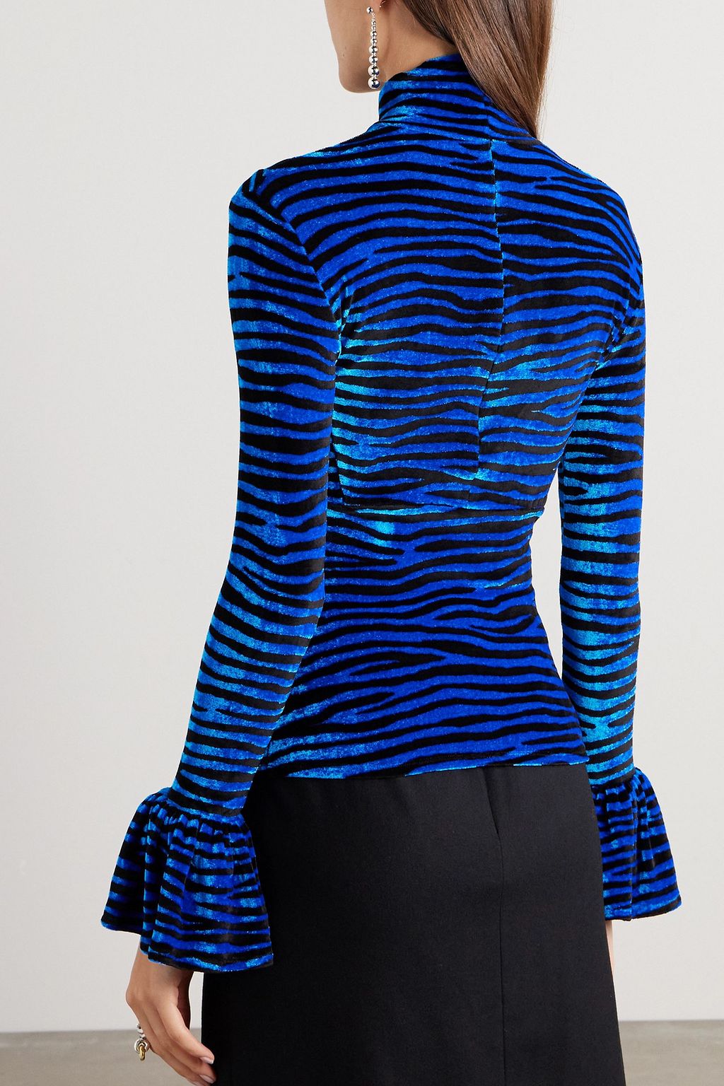 RABANNE Zebra-print velvet turtleneck top