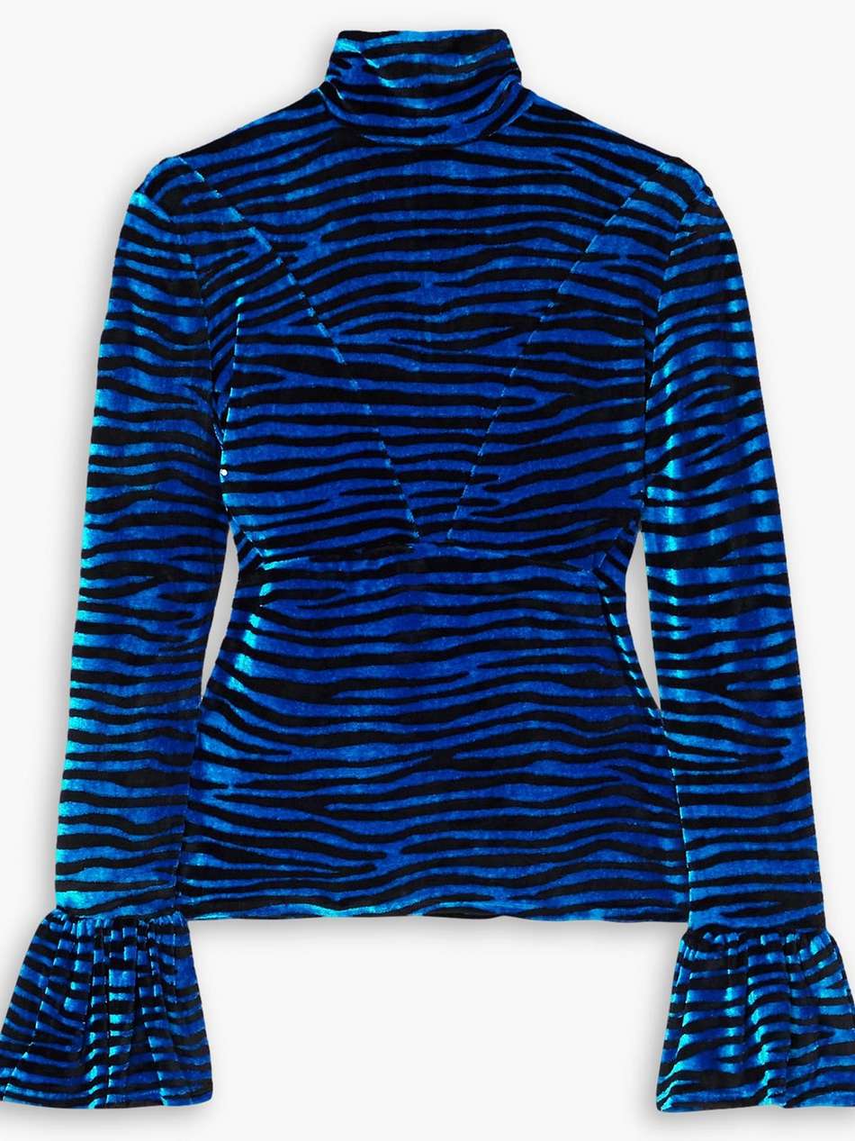 zebra-print velvet turtleneck top