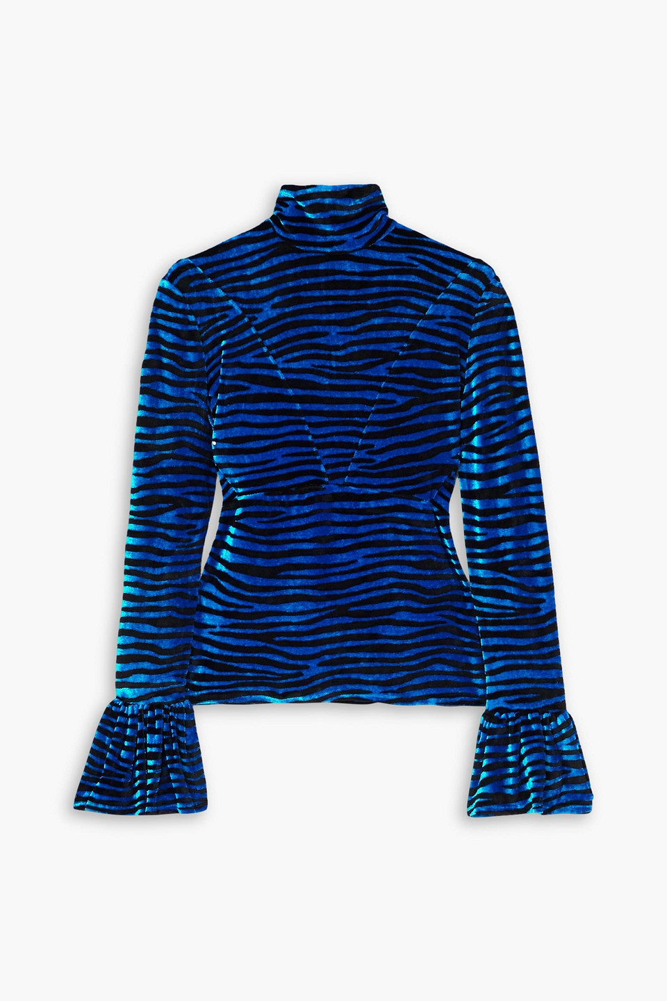 Rabanne Zebra-print Velvet Turtleneck Top In Blue