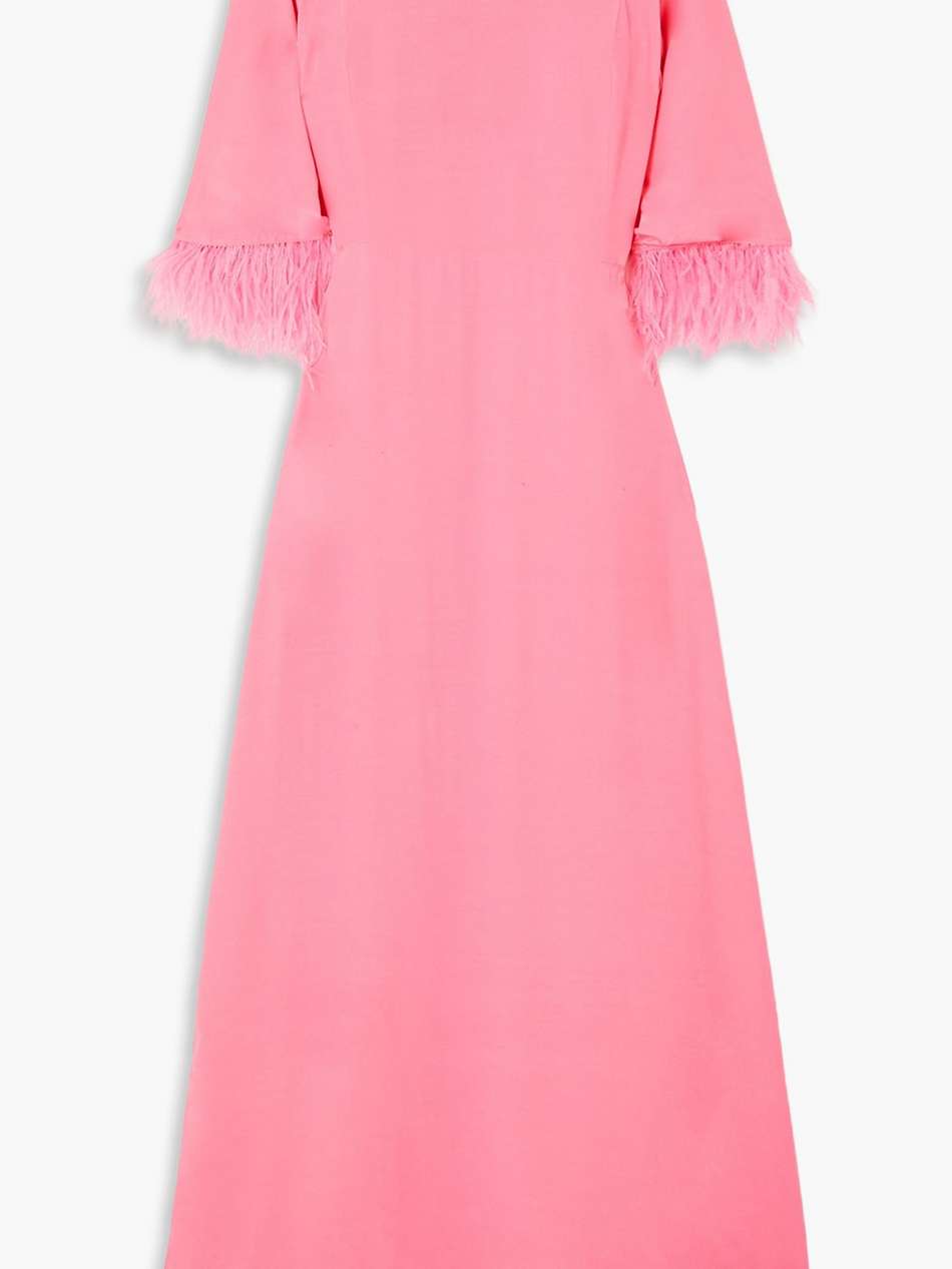 ashley feather-trimmed crepe de chine maxi dress
