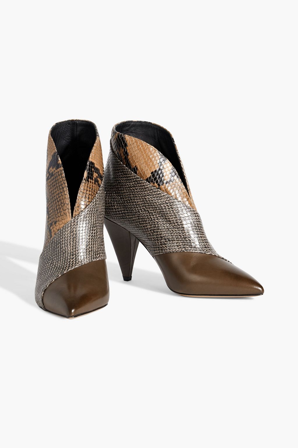 ISABEL MARANT Archenn smooth and snake-effect leather ankle boots