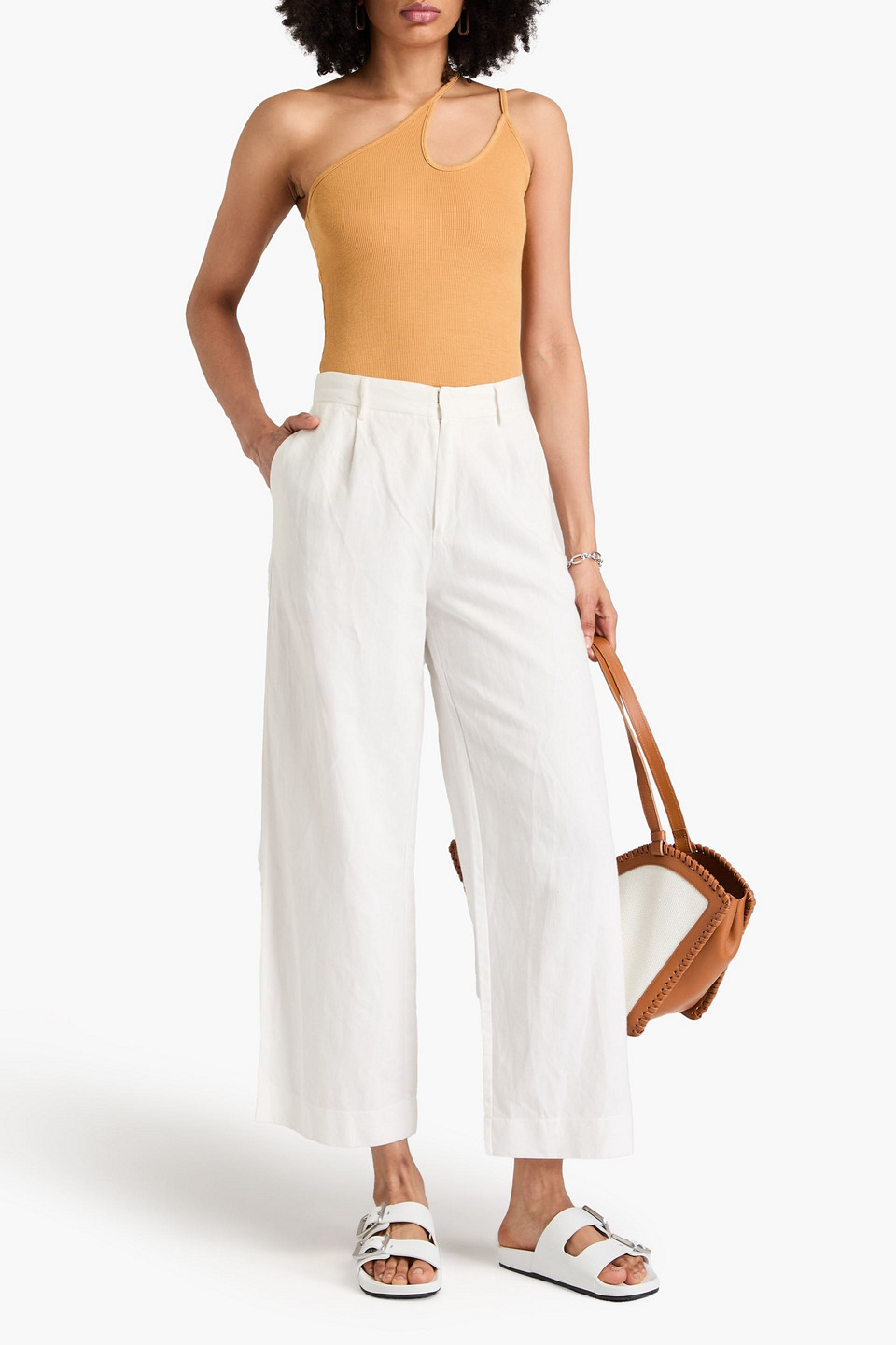 ENZA COSTA ONE-SHOULDER CUTOUT RIBBED JERSEY TOP