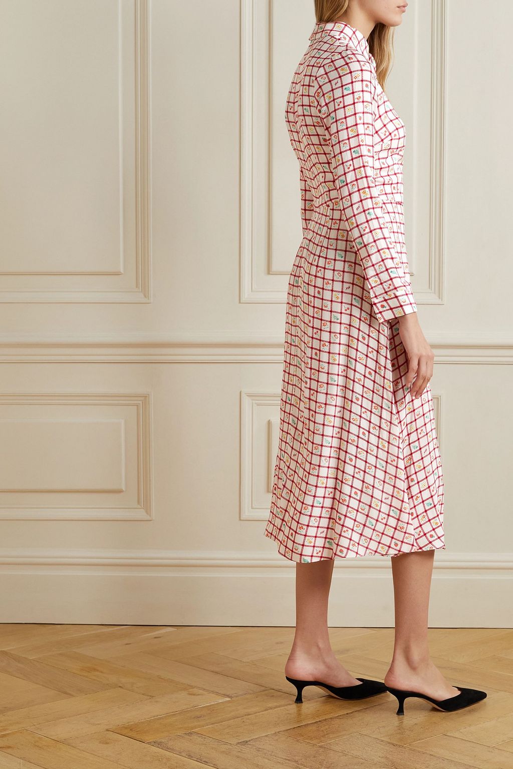 HVN Erica cutout printed crepe midi dress