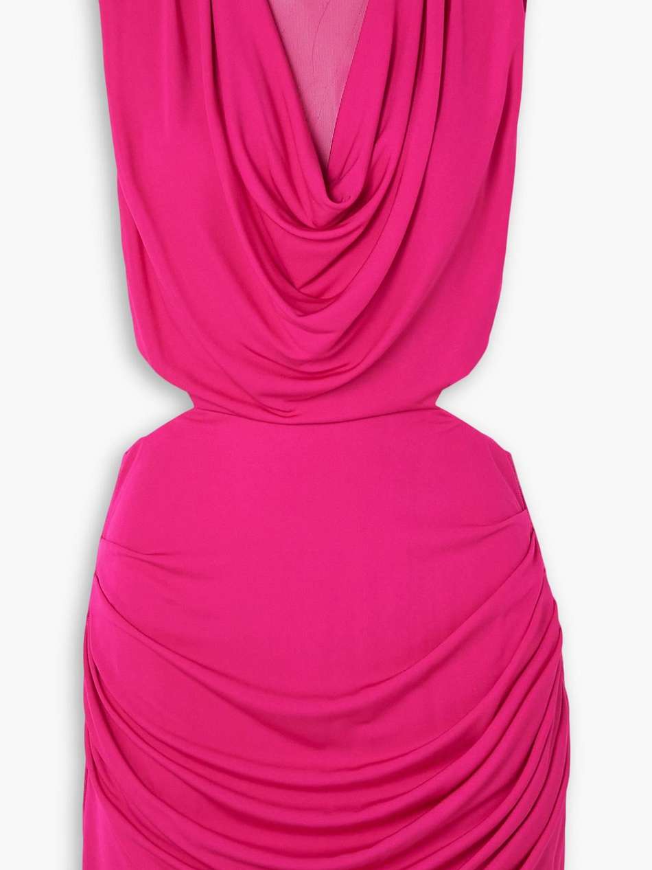 cutout draped mesh-trimmed jersey mini dress