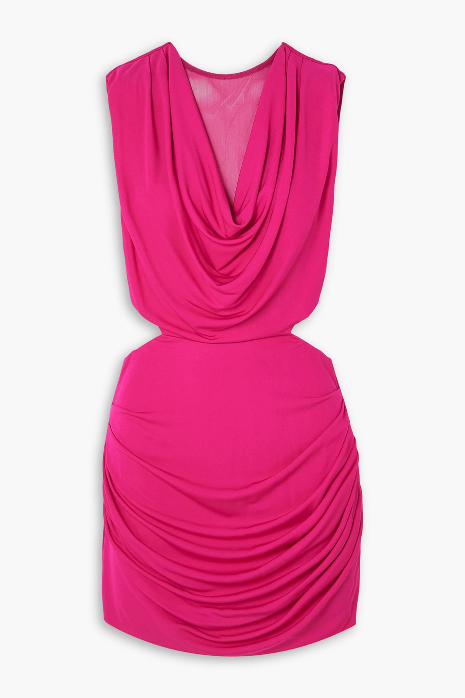Les Rêveries Cutout Draped Mesh-trimmed Jersey Mini Dress In Magenta