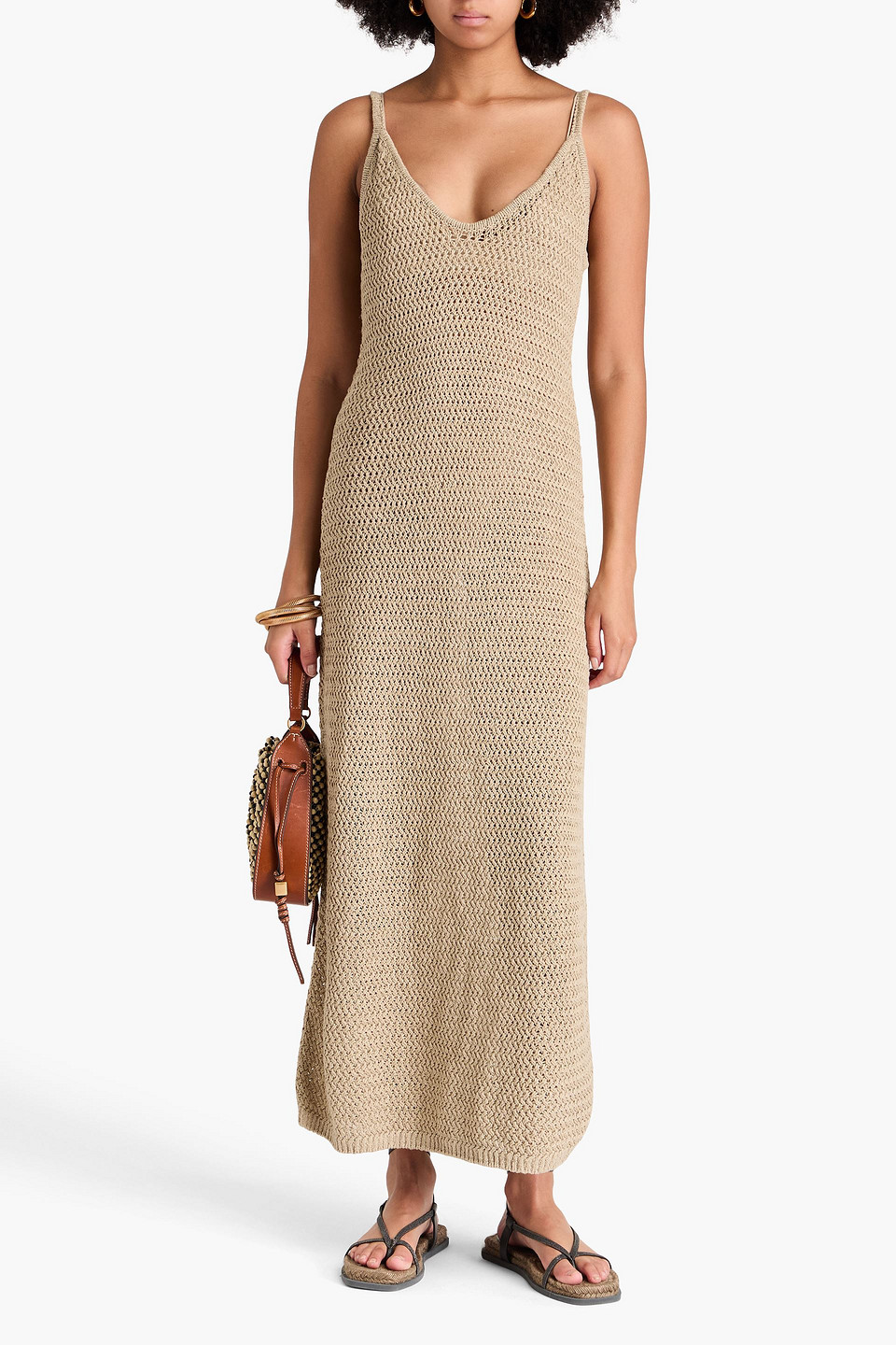 Enza Costa Linen Maxi Dress In Beige