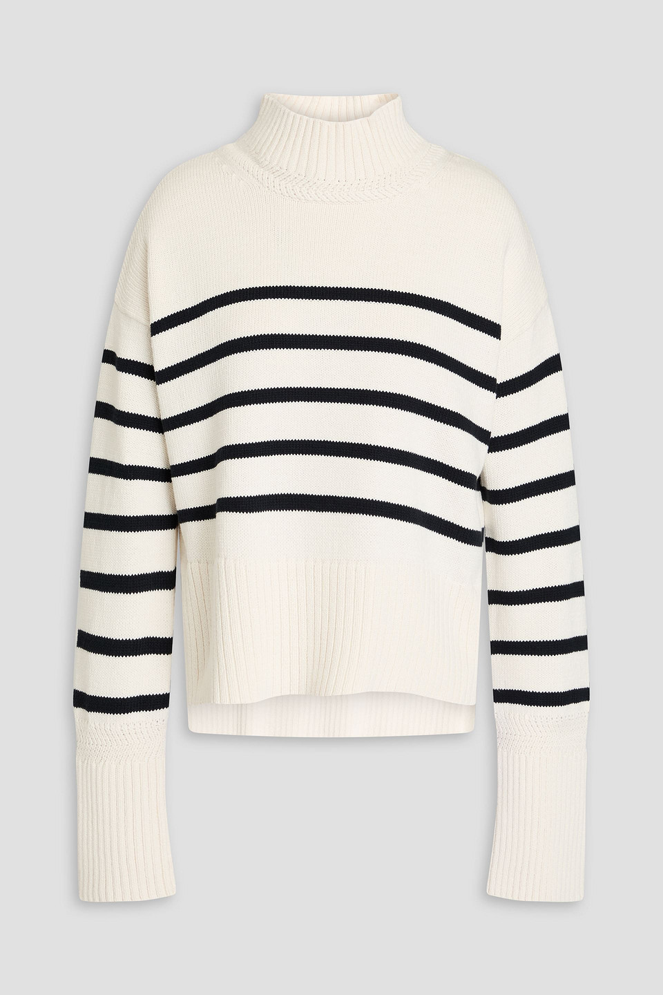 Veronica Beard Lancetti Striped Cotton Turtleneck Jumper In Ivory