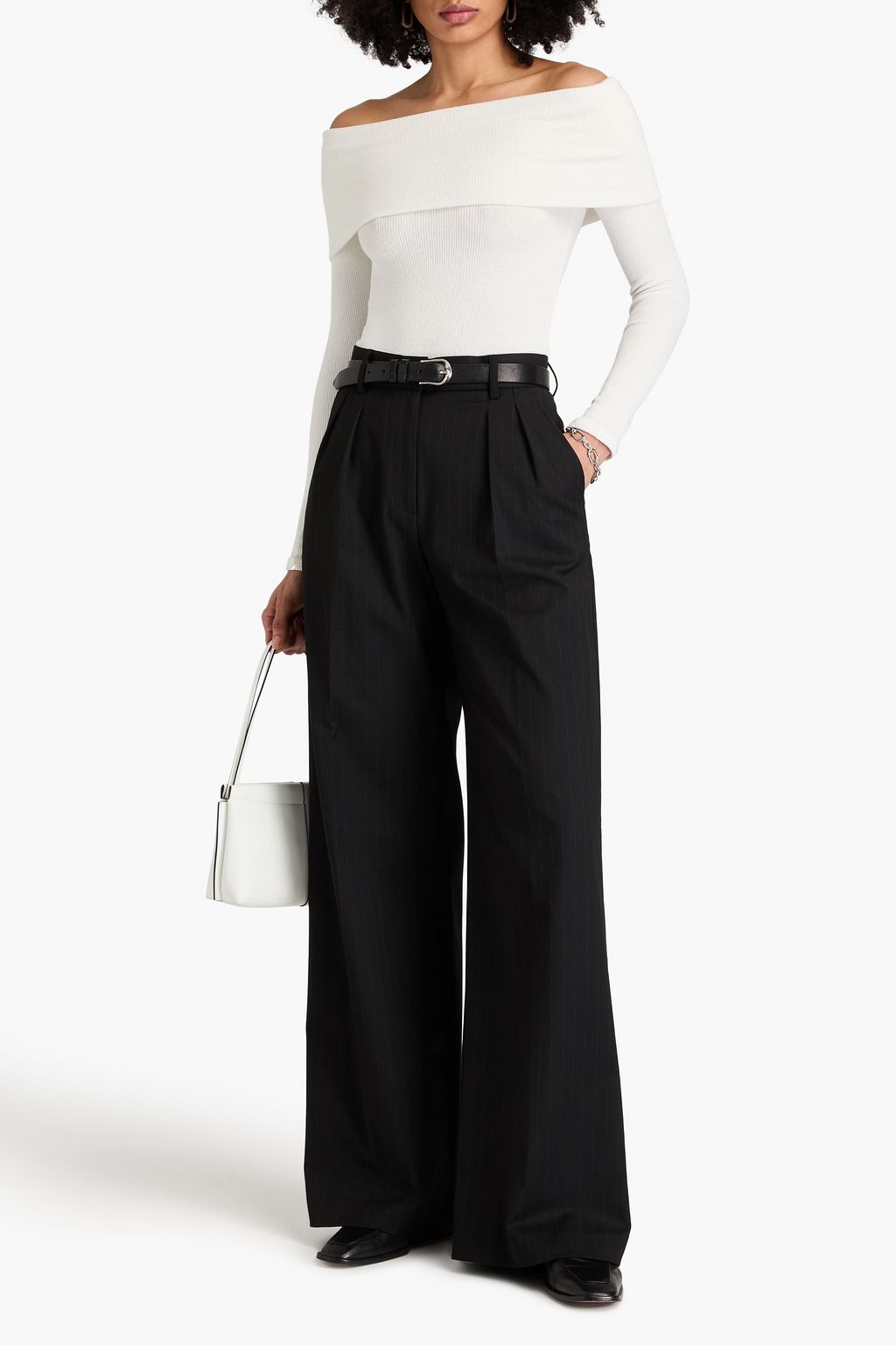 ENZA COSTA Fold-over ribbed-knit sweater