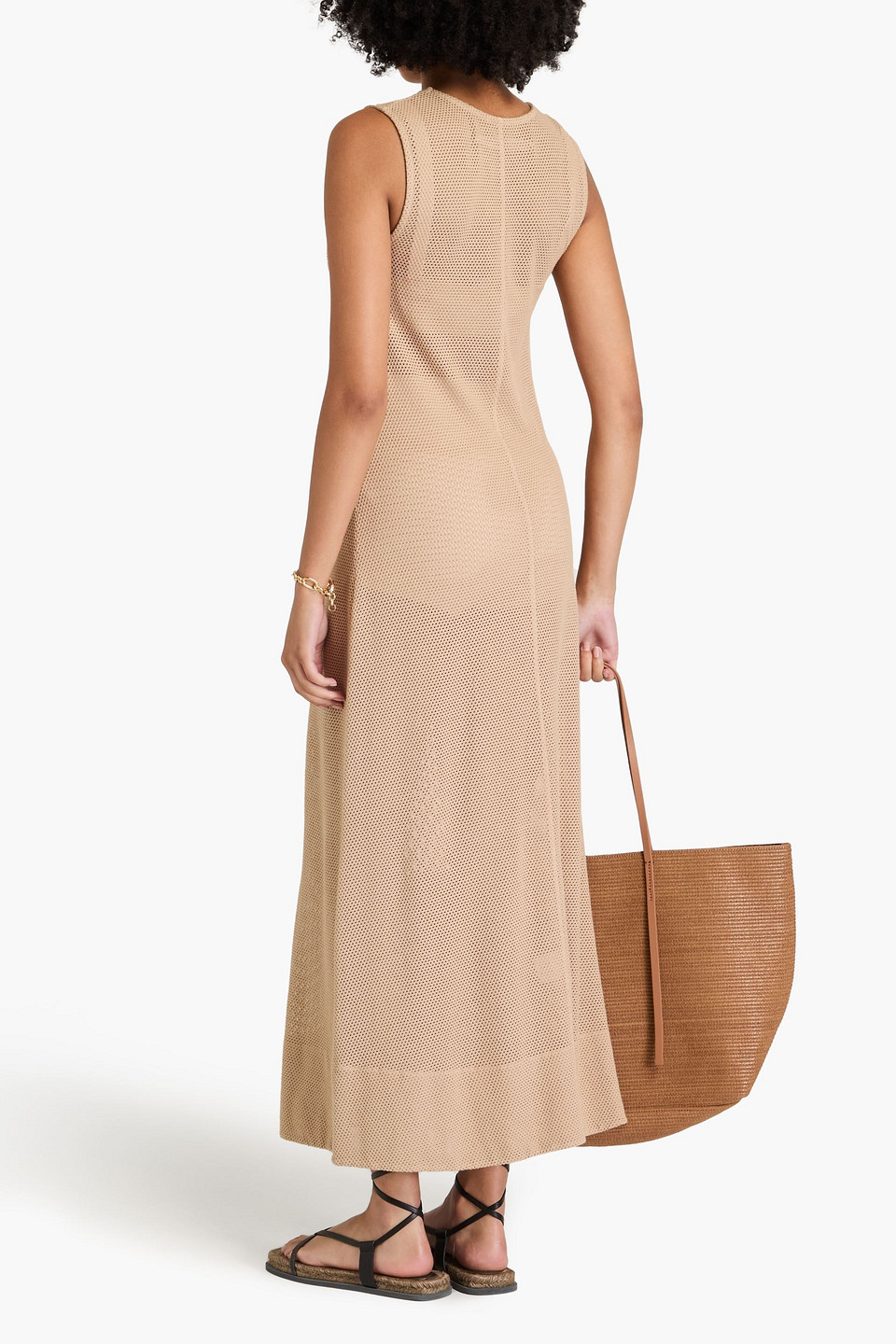 Shop Enza Costa Stretch Cotton And Modal-blend Maxi Dress In Beige