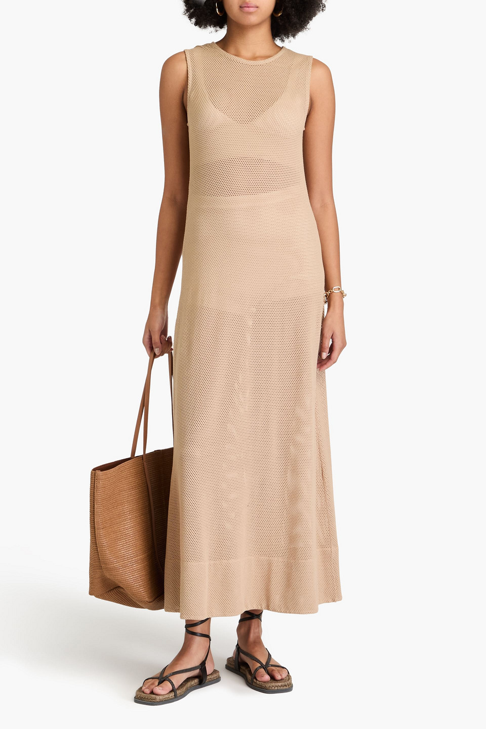 Shop Enza Costa Stretch Cotton And Modal-blend Maxi Dress In Beige