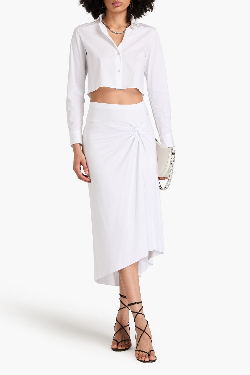 ENZA COSTA ASYMMETRIC TWISTED STRETCH-JERSEY MIDI SKIRT
