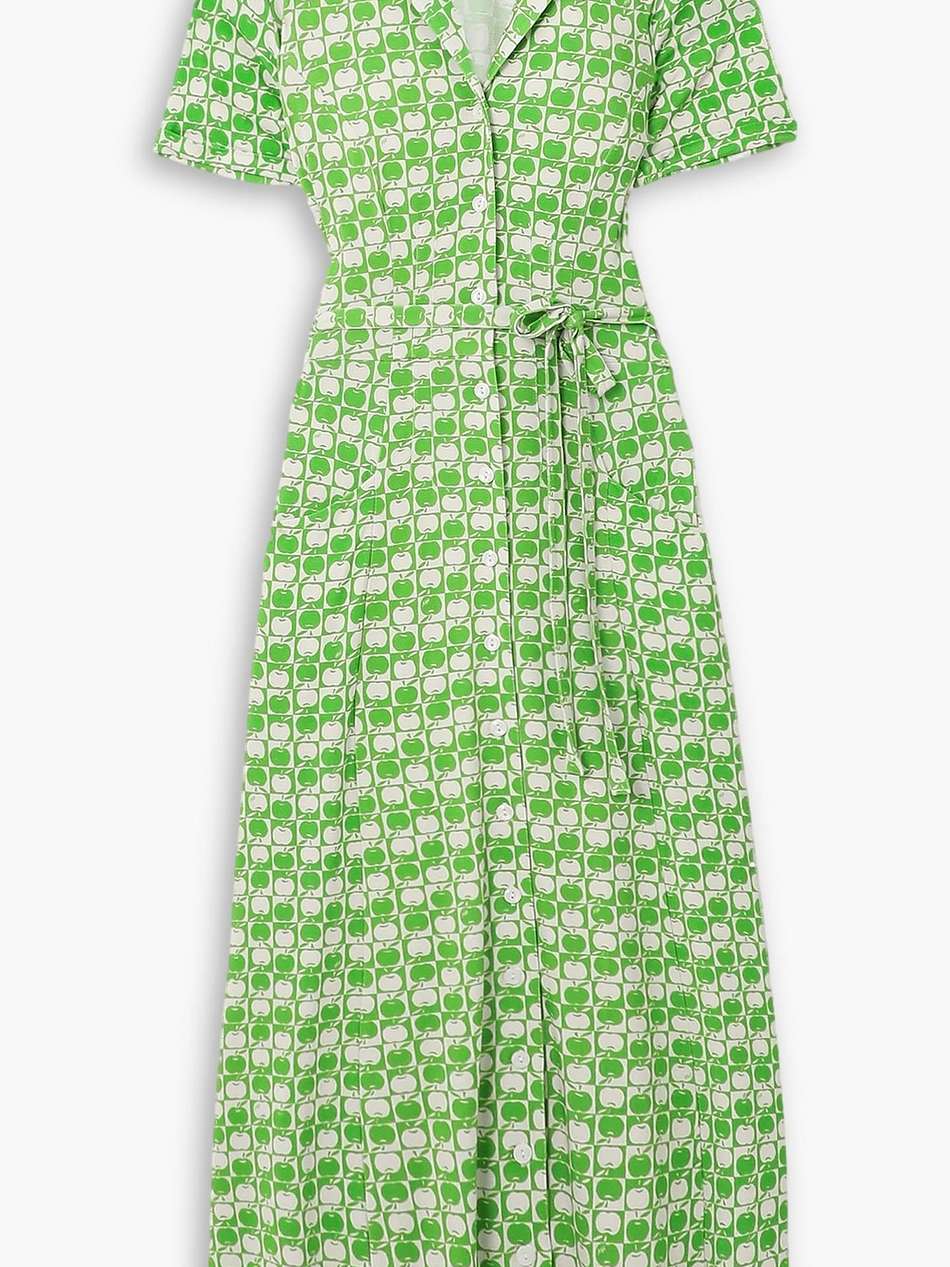 maria belted printed jersey midi dress