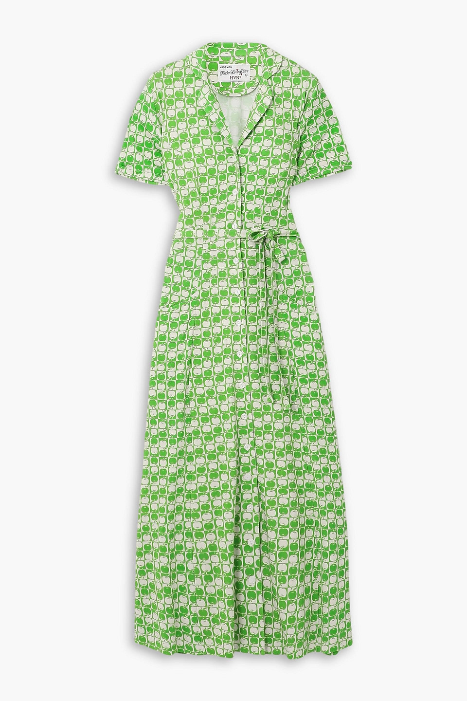 Hvn Maria Belted Printed Jersey Midi Dress In Grün