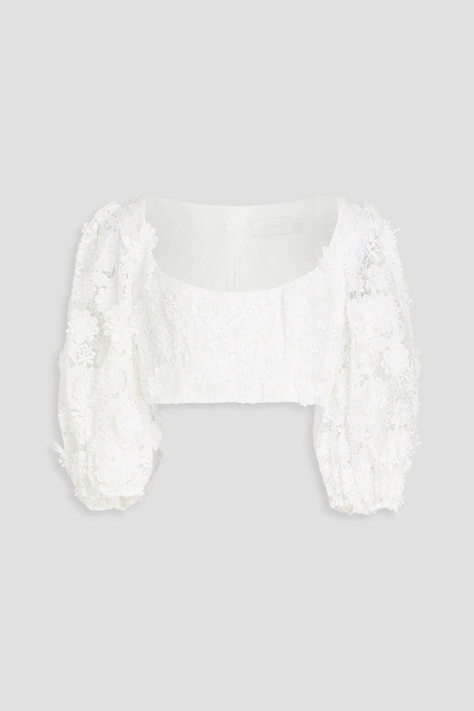 Zimmermann Cropped Guipure Lace Top In Ivory