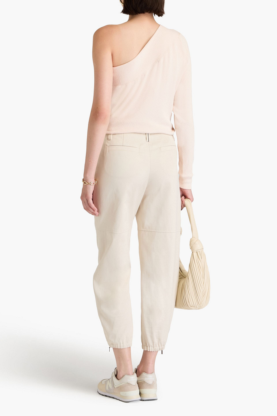 Enza Costa One-shoulder Ribbed-knit Top In Beige