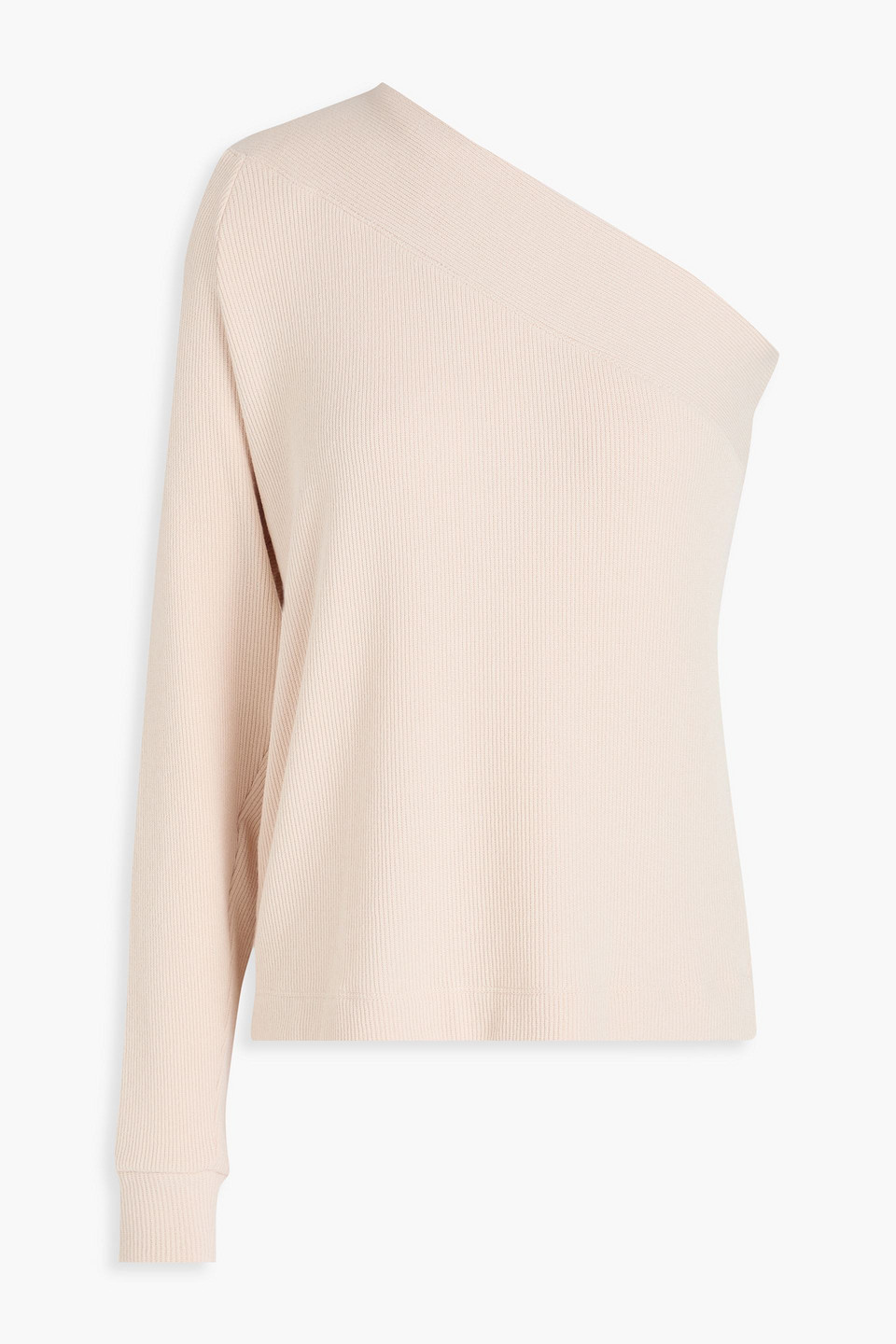 Enza Costa One-shoulder Ribbed-knit Top In Beige