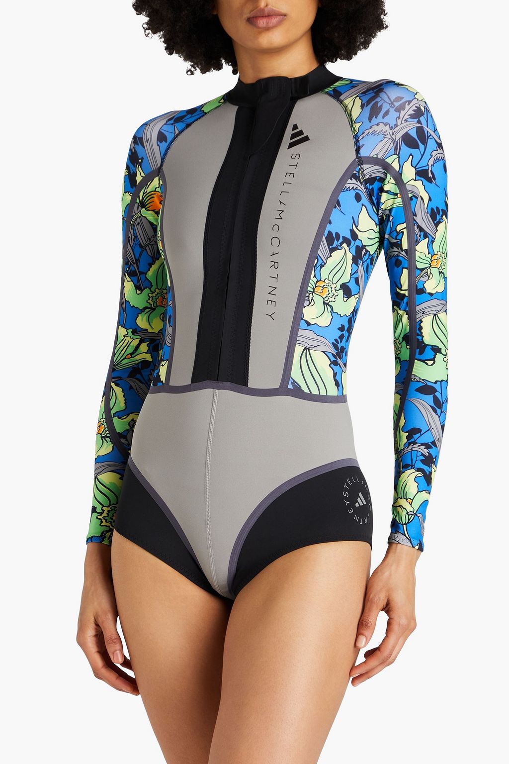 ADIDAS BY STELLA MCCARTNEY TrueNature paneled floral-print swimsuit