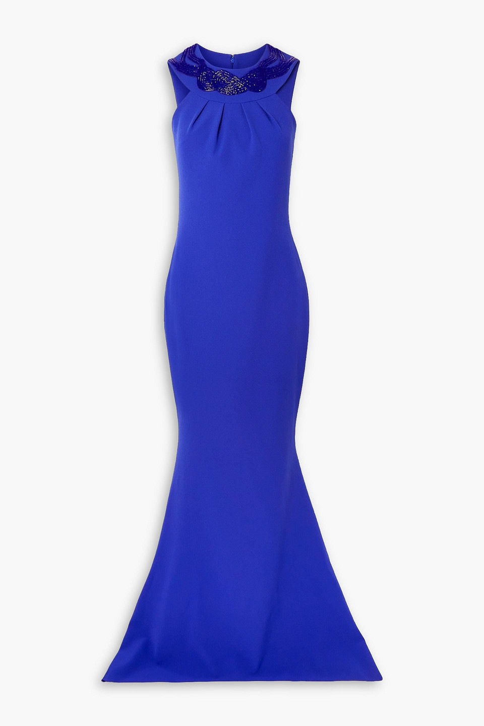 safiyaa - bead-embellished crepe halterneck gown - blue - fr 44