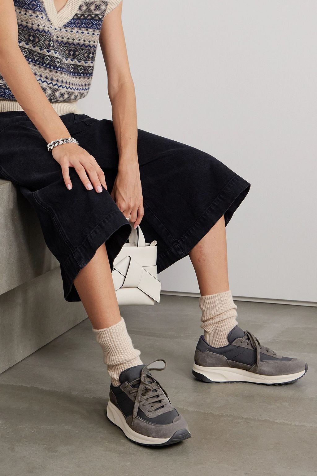 WOMAN BY COMMON PROJECTS Track Technical leather-trimmed mesh and suede  sneakers | THE OUTNET