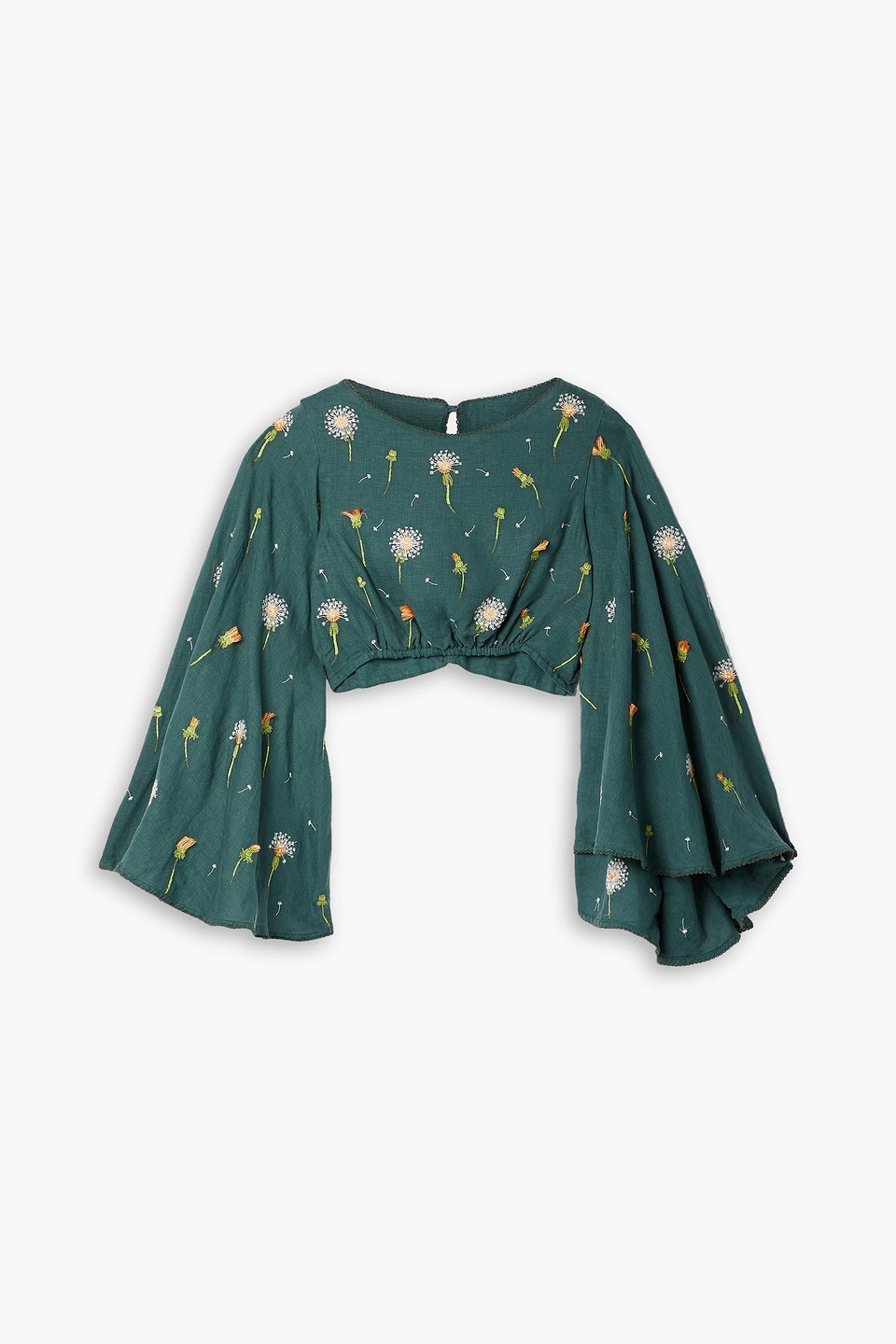 AGUA BY AGUA BENDITA SAUCE CROPPED EMBROIDERED LINEN TOP