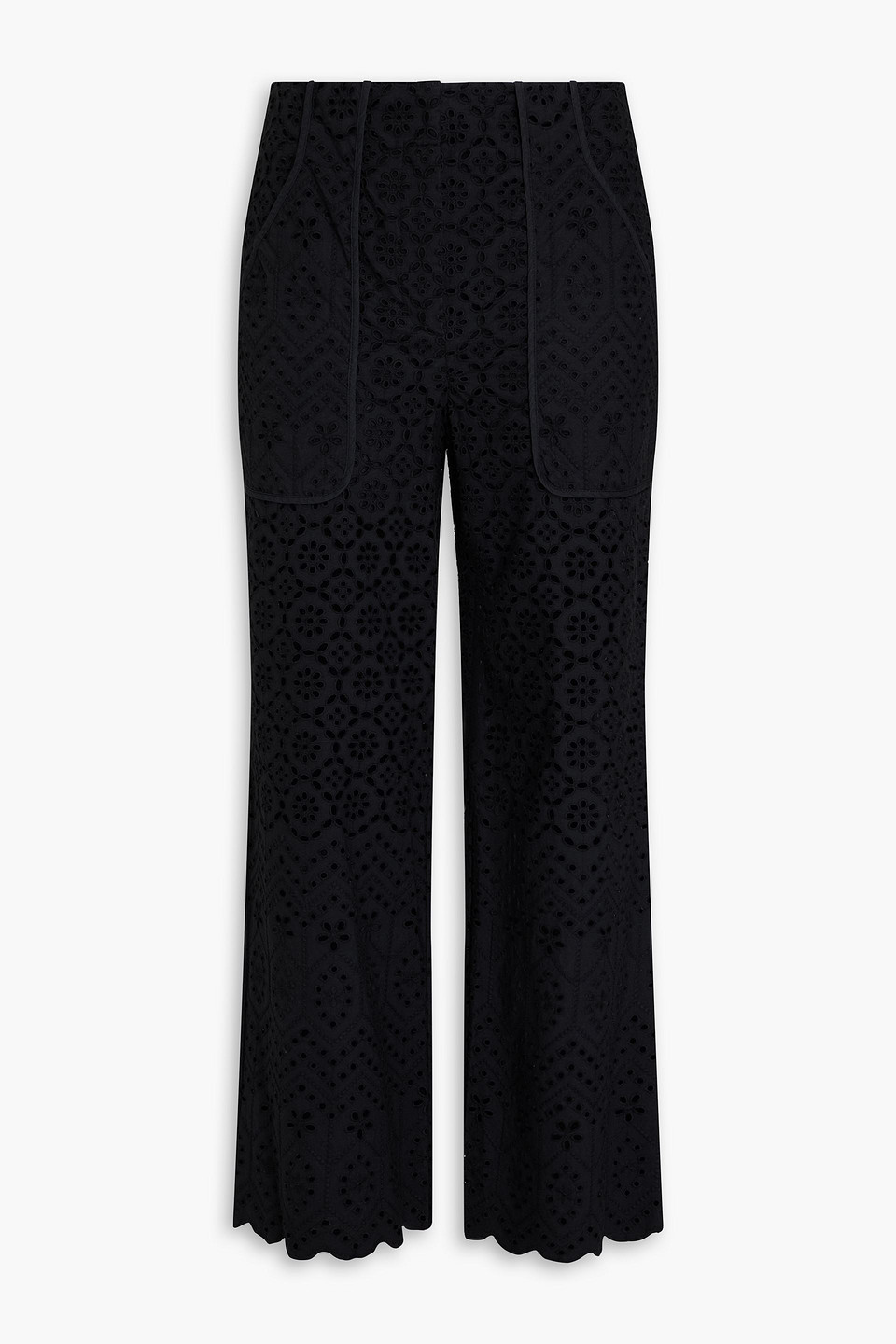 Veronica Beard Riggs Broderie Anglaise Cotton Straight-leg Pants In Black